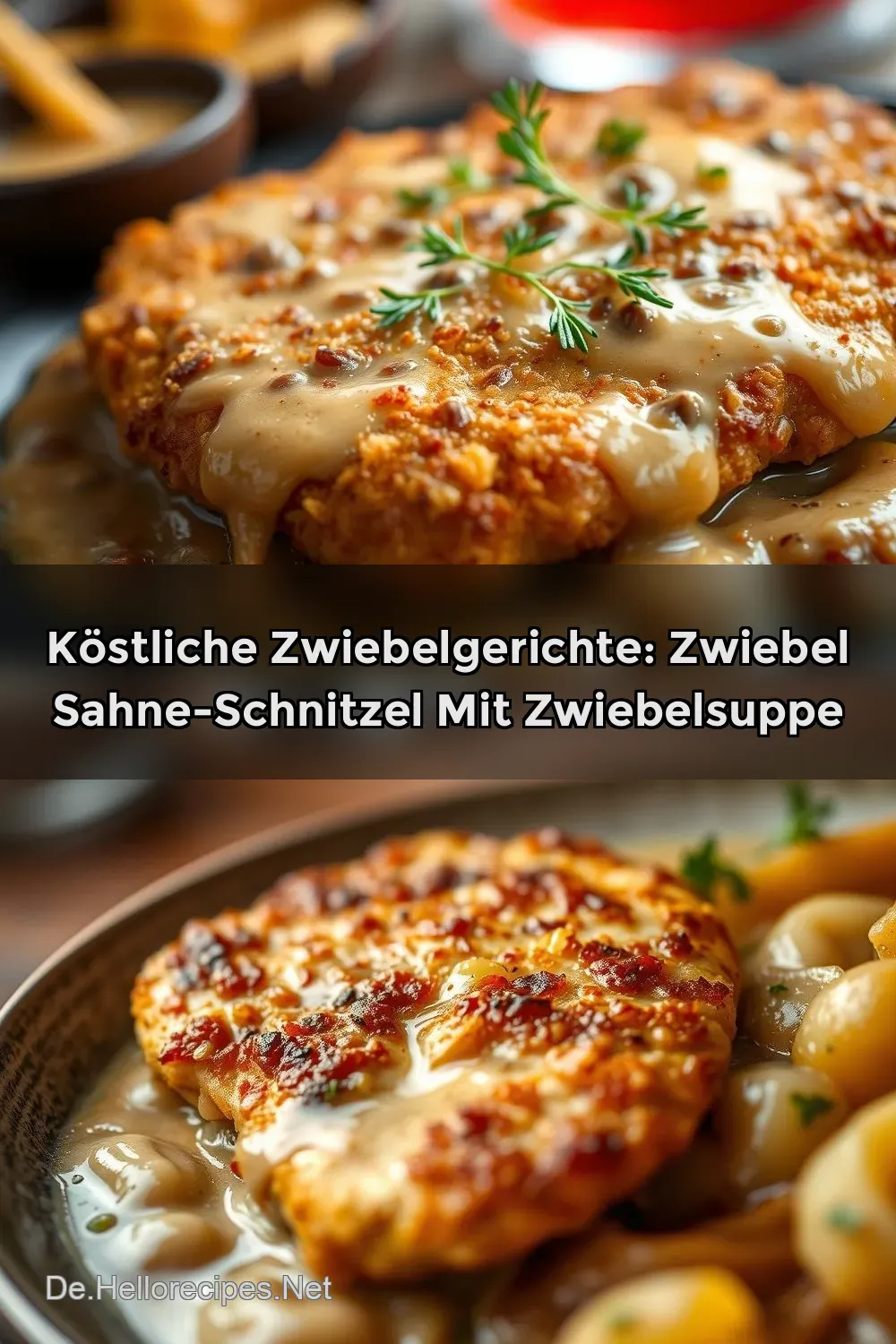 Herzhaftes Zwiebel Sahne-Schnitzel mit Zwiebelsuppe – Ein… Herzhaftes Zwiebel Sahne-Schnitzel mit Zwiebelsuppe – Ein…