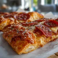 Bl&auml;tterteig Pizza mit Salami: Knuspriges Blitz Rezept
