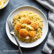 Griechische H&auml;hnchen Frikadellen mit Orzo Sommer auf dem Teller