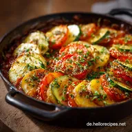 Tomaten Zucchini Kartoffel Auflauf Omas Rezept mit w&uuml;rzigem Kr&auml;uterGuss