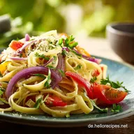 Italienischer Nudelsalat: Leicht, frisch vegan mit Vinaigrette.