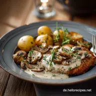 Champignon Rahmso&szlig;e: Klassisch, cremig perfekt f&uuml;r Schnitzel.