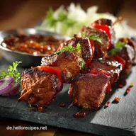 Schaschlik mit Schaschlikso&szlig;e: Zartes Schweinefleisch Imbiss-Klassiker
