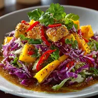 Knackiger Asiatischer SpitzkohlMangoSalat mit ErdnussDressing