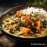 Veganes Curry Goldenes KokosGl&uuml;ck mit S&uuml;&szlig;kartoffel und Kichererbsen