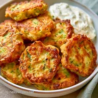 Knusprige Zucchinipuffer mit Kr&auml;uterquark