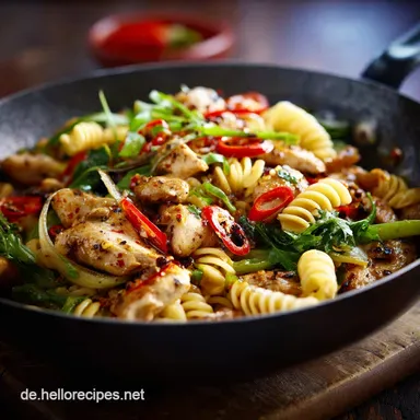 AsiaNudelpfanne mit H&uuml;hnchen: Blitzschnelles Feierabend-Rezept in 25 Minuten Rezeptkarte