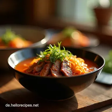 Bibimbap mit Rinderhackfleisch Schnelles aromatisches Comfort Food Rezeptkarte