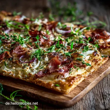 Bl&auml;tterteig Flammkuchen Blitzrezept mit dem WahnsinnsCrunch Rezeptkarte