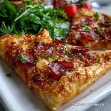 Bl&auml;tterteig Pizza mit Salami: Knuspriges Blitz Rezept Rezeptkarte