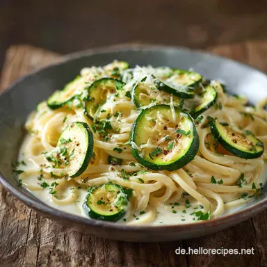 Schnelle Pasta mit Zucchini Joghurtso&szlig;e: Cremig leicht in 25 Min. Rezeptkarte