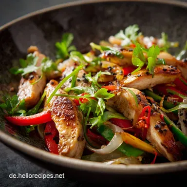 Bunte Asiapfanne mit Putenstreifen: Low Carb Abendessen in 30 Minuten. Rezeptkarte