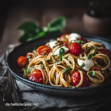 Caprese Pasta: Sommerleichtes Blitzgericht mit Basilikum-Vinaigrette Rezeptkarte