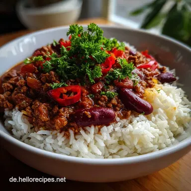 Chili con Carne mir Reis Schnell in 30 Minuten Kochen Rezeptkarte