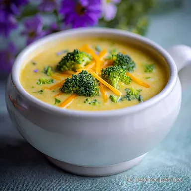 Brokkoli-Cheddar-Suppe f&uuml;r 4 in 35 Min. Rezeptkarte