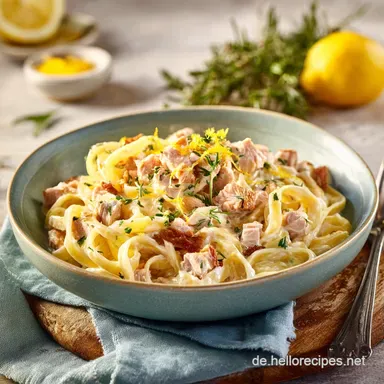 FeierabendBlitz Die beste cremige Thunfisch Pasta mit Zitrone Rezeptkarte