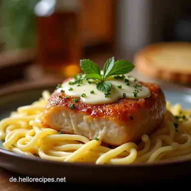Saftiges Hähnchenfilet in FrischkäseParmesanSoße Einfaches Abendessen Rezeptkarte