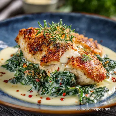 Das beste ParmesanH&auml;hnchen mit Spinat Cremig Low Carb schnell fertig Rezeptkarte