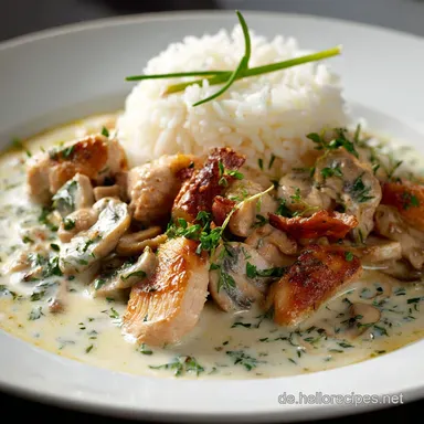 Putenfrikassee mit Reis: Der cremige Klassiker f&uuml;r die ganze Familie Rezeptkarte