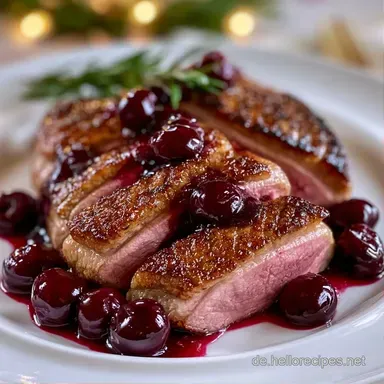 Knusprige Entenbrust mit Kirschso&szlig;e Rezeptkarte