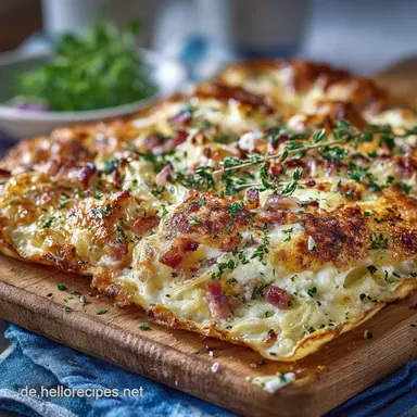 Flammkuchen Gratin Rezept Herzhafter Seelenw&auml;rmer aus dem Ofen Rezeptkarte