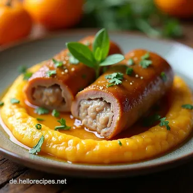 Deftig Zart Orange Oil Smoky Boiled Schinkenrouladen auf Süßkartoffelpüree Rezeptkarte