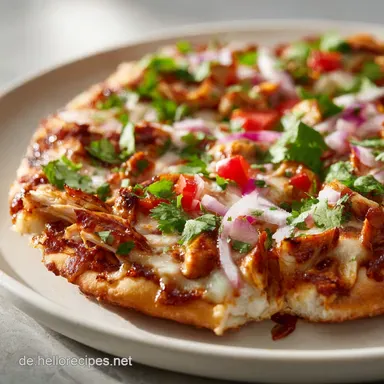 BBQ Chicken Pizza in 32 Minuten &ndash; Mit H&auml;hnchen und knusprigem Boden Rezeptkarte