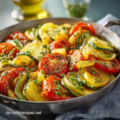 Tomaten Zucchini Kartoffel Auflauf Omas Rezept mit w&uuml;rzigem Kr&auml;uterGuss Rezeptkarte