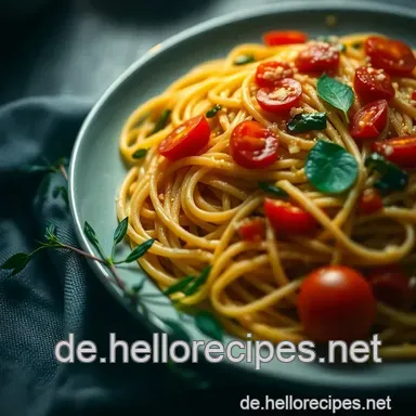 Köstliche italienische Spaghetti mit Garnelen und Kirschtomaten Rezeptkarte