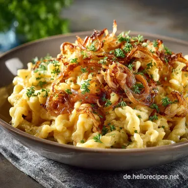 K&auml;sesp&auml;tzle Rezept einfach Schw&auml;bischer Seelenw&auml;rmer mit R&ouml;stzwiebeln Rezeptkarte