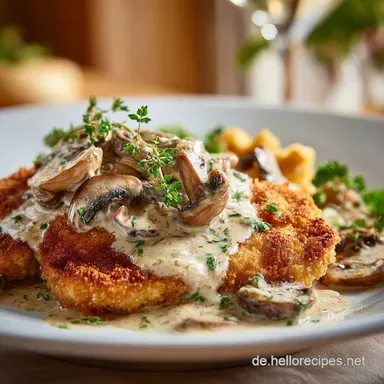 Champignon Rahmso&szlig;e: Klassisch, cremig perfekt f&uuml;r Schnitzel. Rezeptkarte