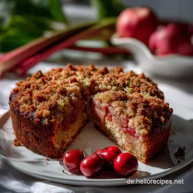 Rhubarb Cake: Klassischer Saftiger Rhabarber-Streuselkuchen Rezeptkarte