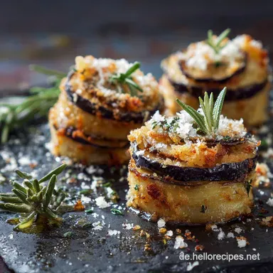 Paniert wie vom Italiener Knusprige Auberginentaler mit Parmesan Rezeptkarte