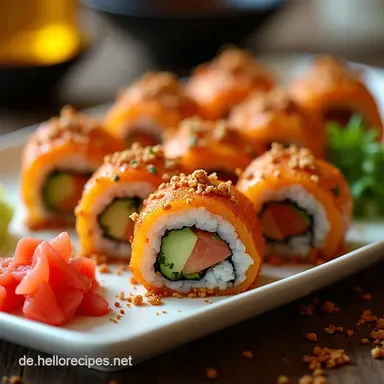 Knusprige LachsFeuerrollen Meine besten Spicy Salmon Fried Sushi Rolls Rezeptkarte