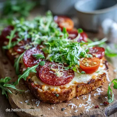 Pizza Toast Salami: Der Feierabend-Blitz knusprig in 18 Min. Rezeptkarte