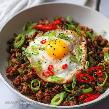 Koreanische Hackfleischpfanne f&uuml;r 4 Portionen Rezeptkarte