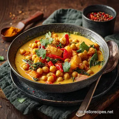 K&uuml;rbiscurry mit knusprigen Kichererbsen Das vegane Soulfood Rezept Rezeptkarte
