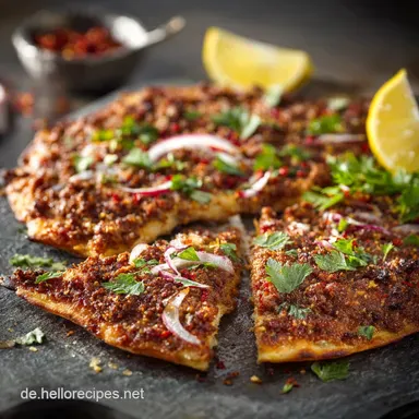 Lahmacun mit Hackfleisch: Knusprige t&uuml;rkische Pizza aus der Pfanne Rezeptkarte