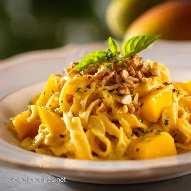 Cremige Mango Erdnuss Pasta BlitzRezept f&uuml;r schnelles Abendessen Rezeptkarte