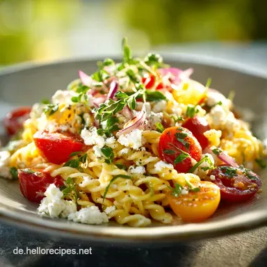 Nudelsalat ohne Mayo Der leichte Sommer-Hit mit Feta und Vinaigrette Rezeptkarte