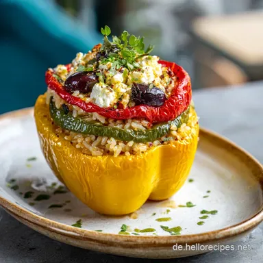 Gef&uuml;llte Paprika Reis Feta f&uuml;r 4 Portionen Rezeptkarte