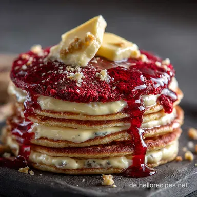 Red Velvet Pancakes Mein Rezept mit Frischk&auml;seGuss Rezeptkarte