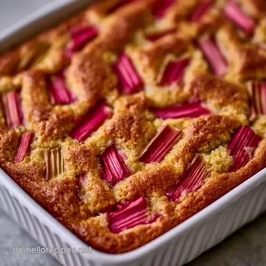 Rhabarberkuchen vom Blech f&uuml;r 12 Personen Rezeptkarte