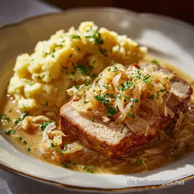 Rippchen mit Sauerkraut und Kartoffelpüree Hausmannskost cremig Rezeptkarte