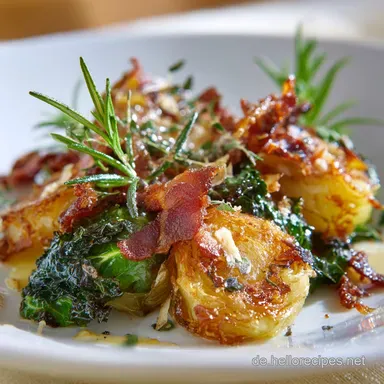 Knuspriger Rosenkohl vom Blech Karamellisiert mit Speck Ahorn Rezeptkarte