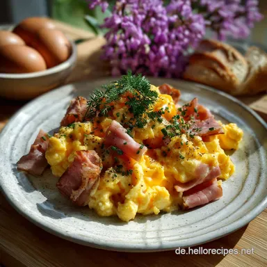 R&uuml;hrei mit Schinken Rezept: Samtig und in 10 Minuten fertig Rezeptkarte