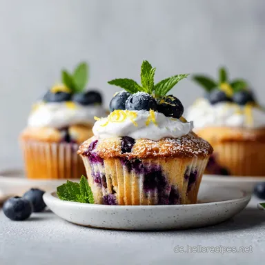 Muffins: Saftige Blaubeer-Zitronen Muffins mit Topping Rezeptkarte