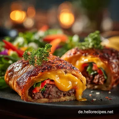 Saftige LowCarb Cheeseburger Rolle KetoGl&uuml;ck f&uuml;r Ihr Abendessen Rezeptkarte