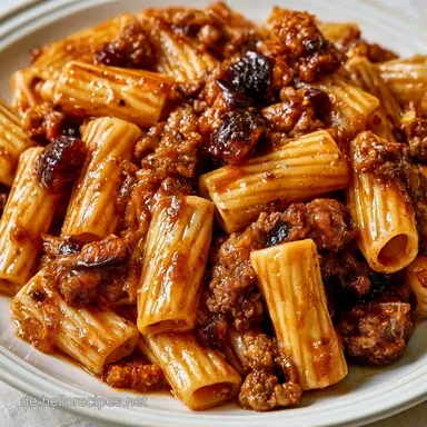 Scharfe Rigatoni-Pflaumen-Pfanne f&uuml;r 4 Rezeptkarte