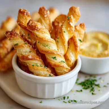 Fingerfood und Dip f&uuml;r Deine Silvester Party 2025 mit Bl&auml;tterteigstangen Rezeptkarte